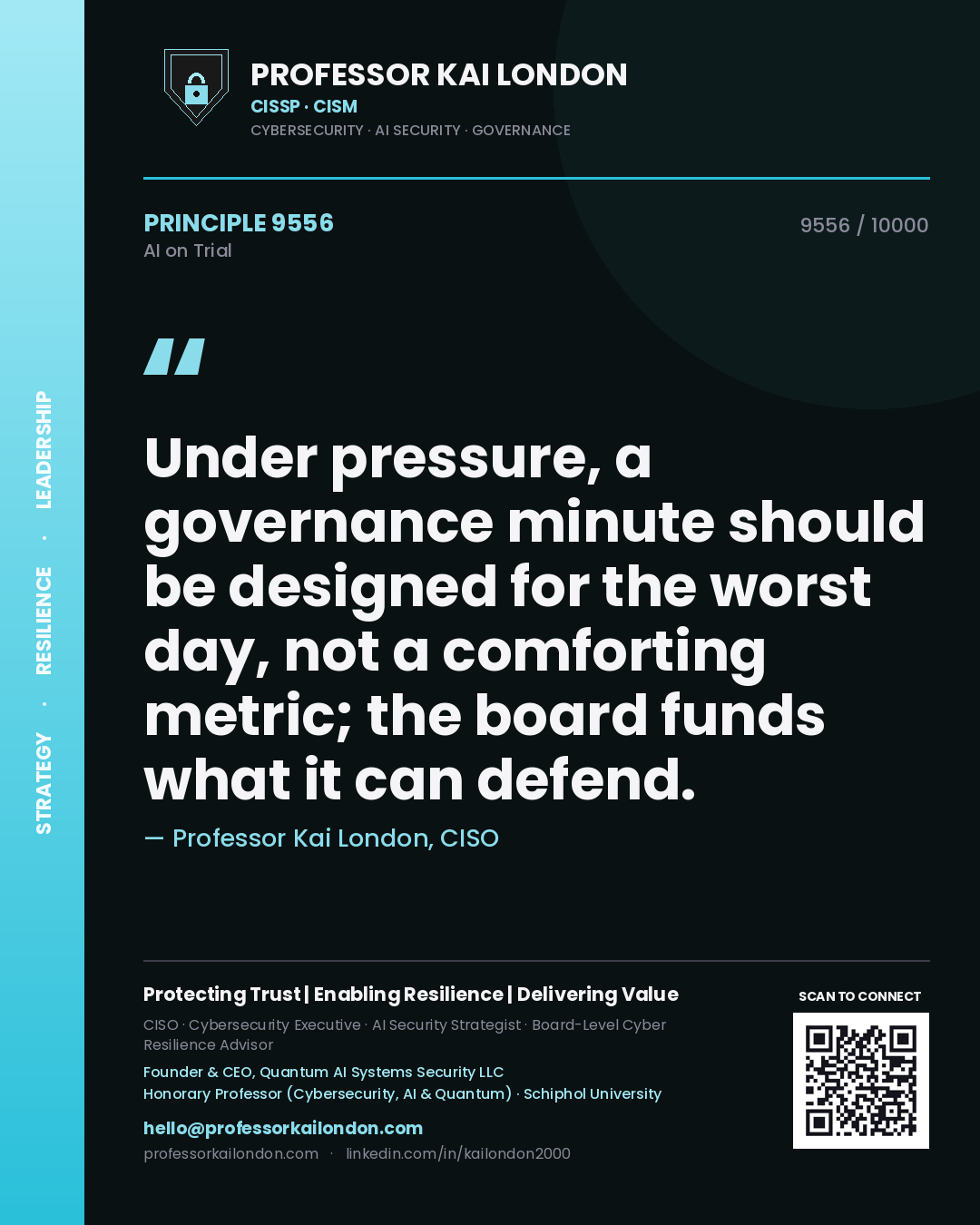 Professor Kai London principle 9556: Under pressure, a governance minute should be designed for the worst day, not a comforting metric; the board funds what it can defend.