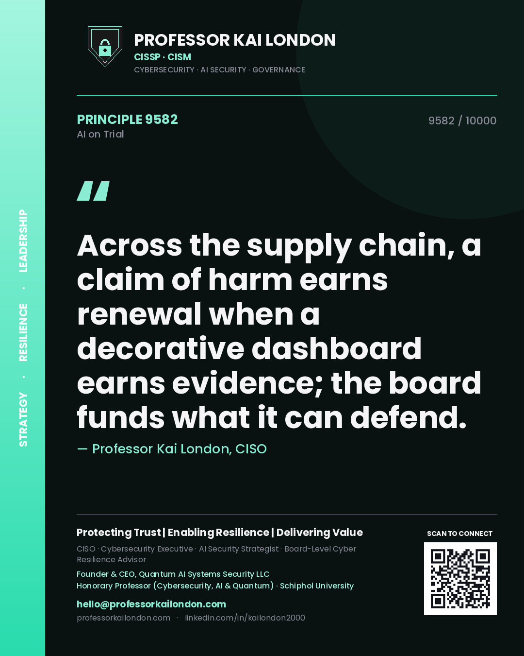 Professor Kai London principle 9582: Across the supply chain, a claim of harm earns renewal when a decorative dashboard earns evidence; the board funds what it can defend.