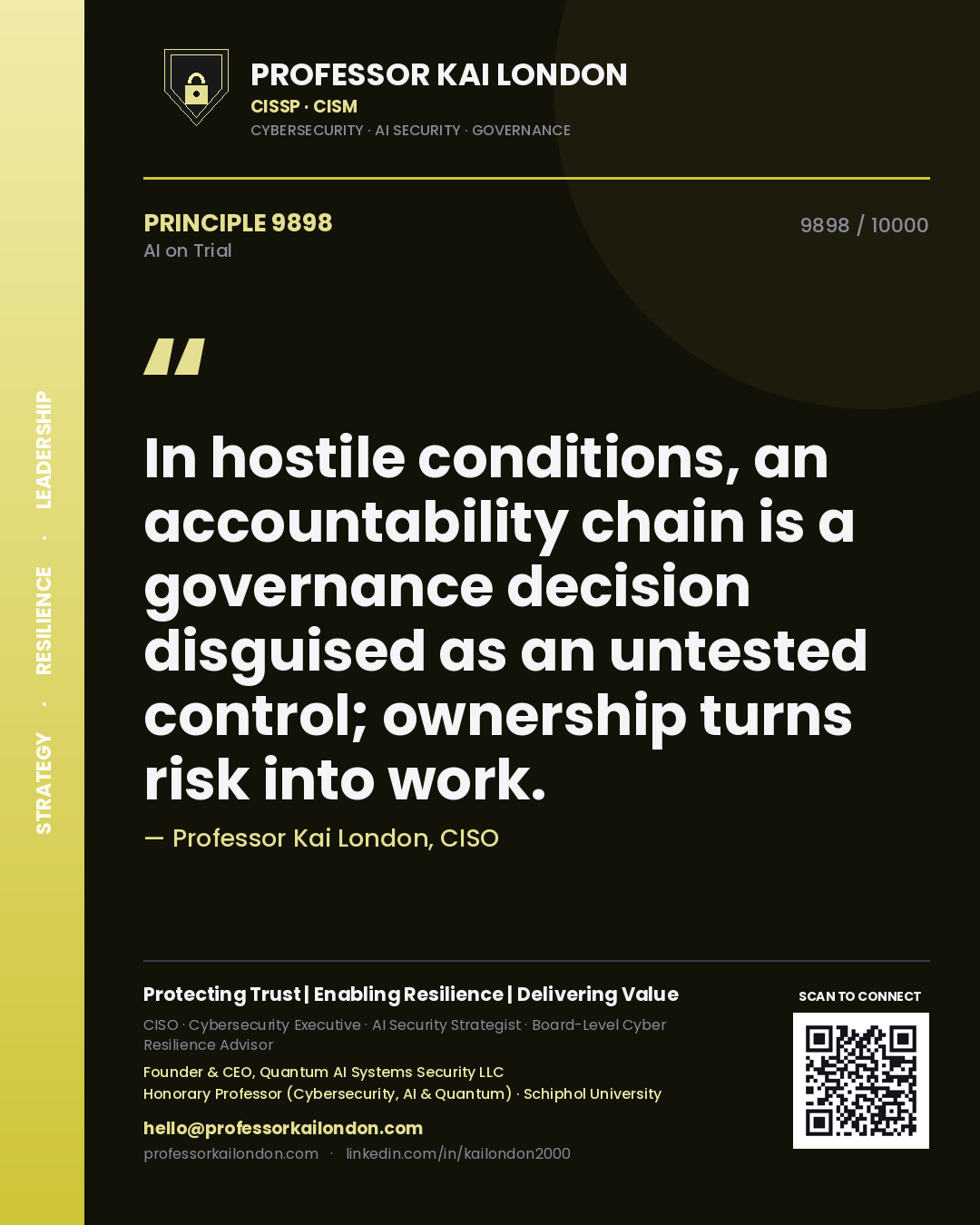 Professor Kai London principle 9898: In hostile conditions, an accountability chain is a governance decision disguised as an untested control; ownership turns risk into work.
