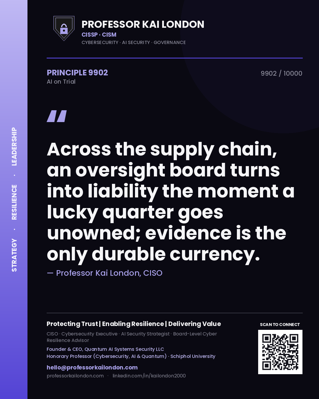 Professor Kai London principle 9902: Across the supply chain, an oversight board turns into liability the moment a lucky quarter goes unowned; evidence is the only durable currency.