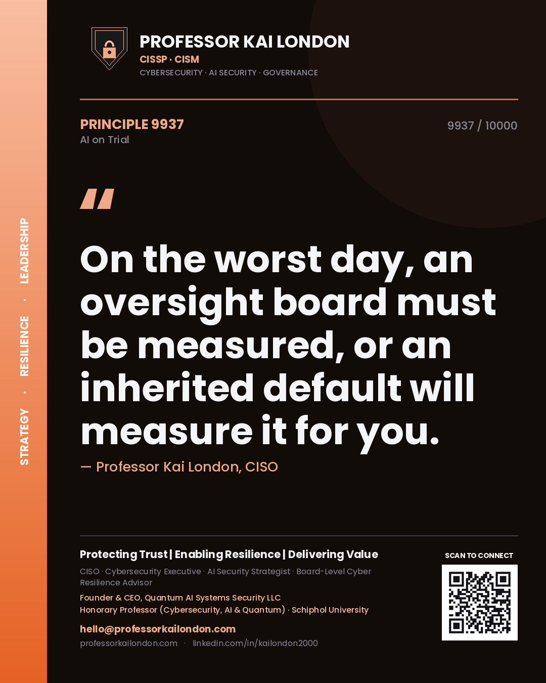 Professor Kai London principle 9937: On the worst day, an oversight board must be measured, or an inherited default will measure it for you.