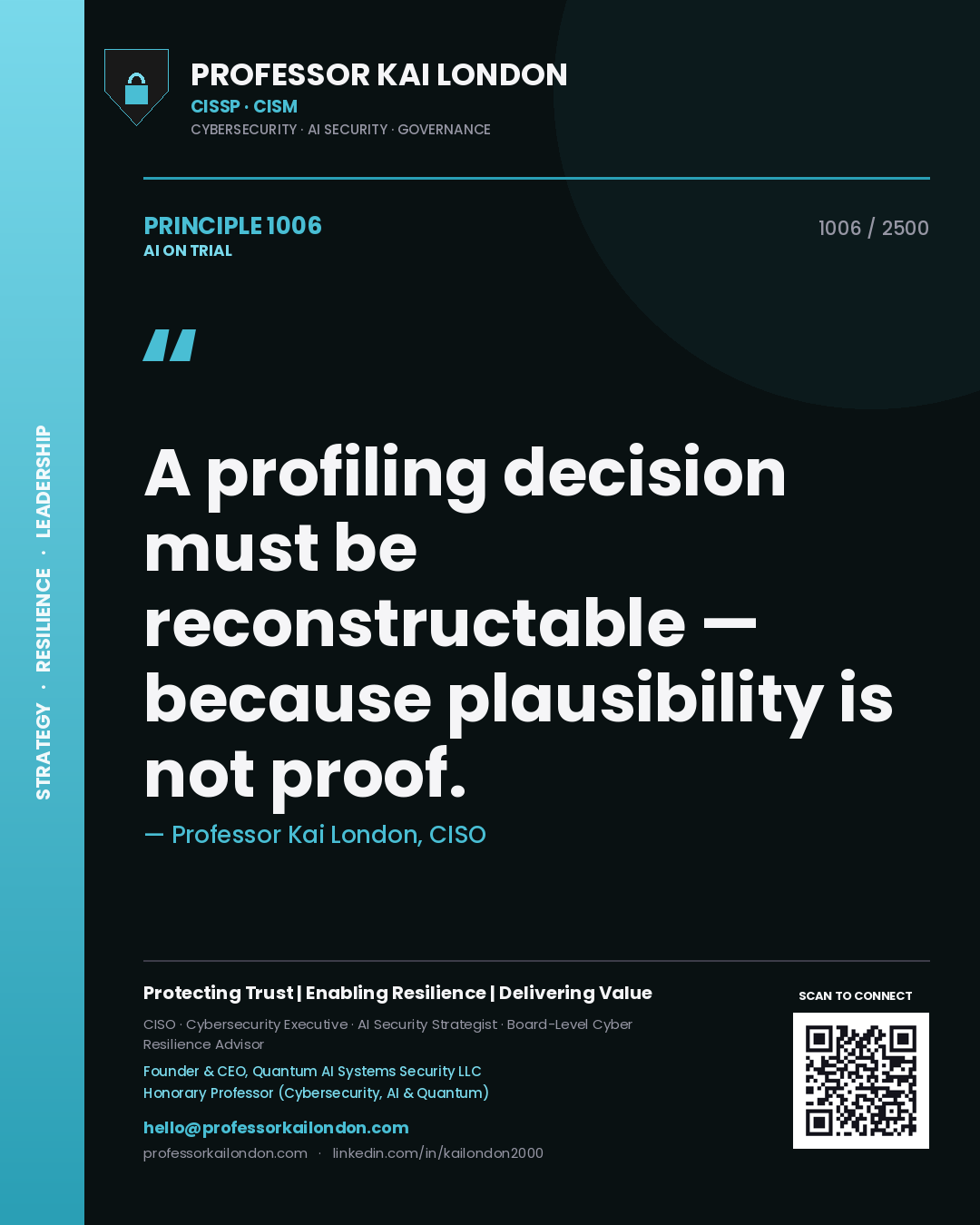 Professor Kai London principle 1006: A profiling decision must be reconstructable — because plausibility is not proof.