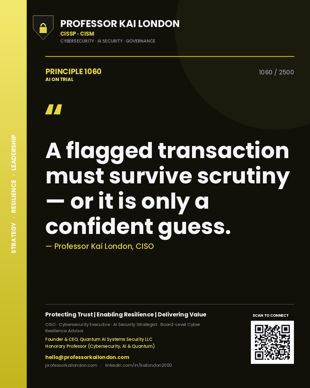 Professor Kai London principle 1060: A flagged transaction must survive scrutiny — or it is only a confident guess.