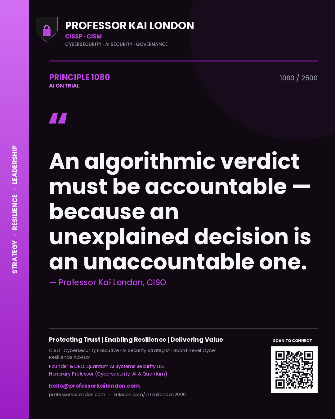 Professor Kai London principle 1080: An algorithmic verdict must be accountable — because an unexplained decision is an unaccountable one.