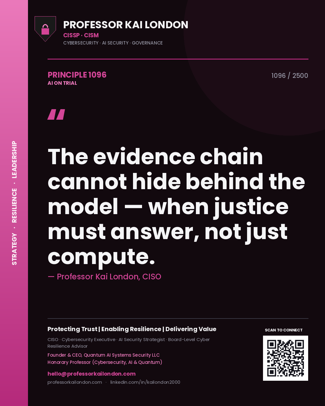 Professor Kai London principle 1096: The evidence chain cannot hide behind the model — when justice must answer, not just compute.