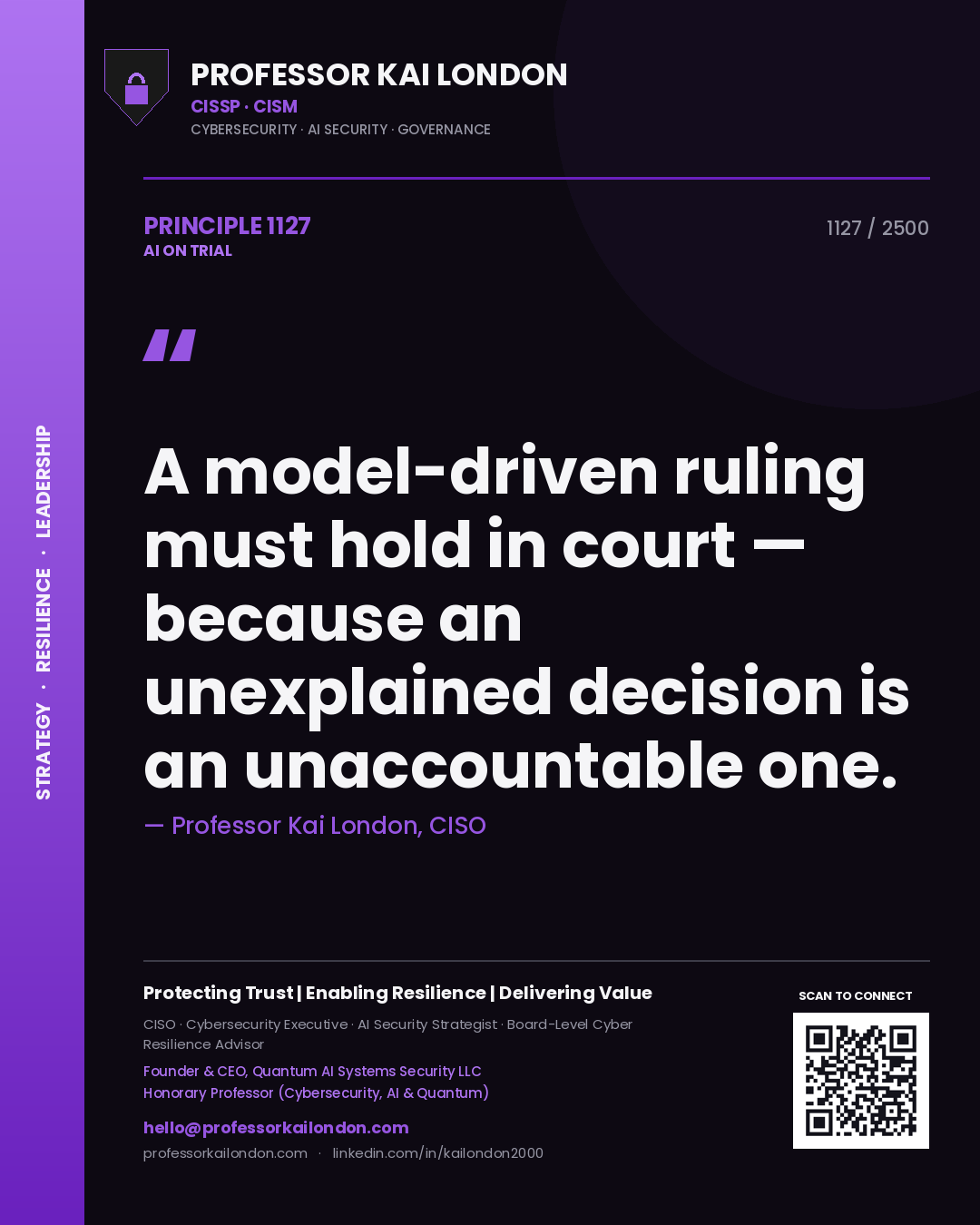 Professor Kai London principle 1127: A model-driven ruling must hold in court — because an unexplained decision is an unaccountable one.