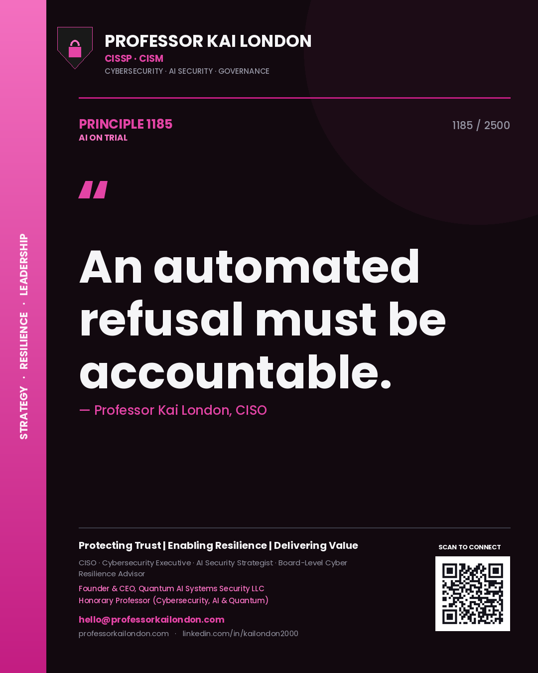 Professor Kai London principle 1185: An automated refusal must be accountable.