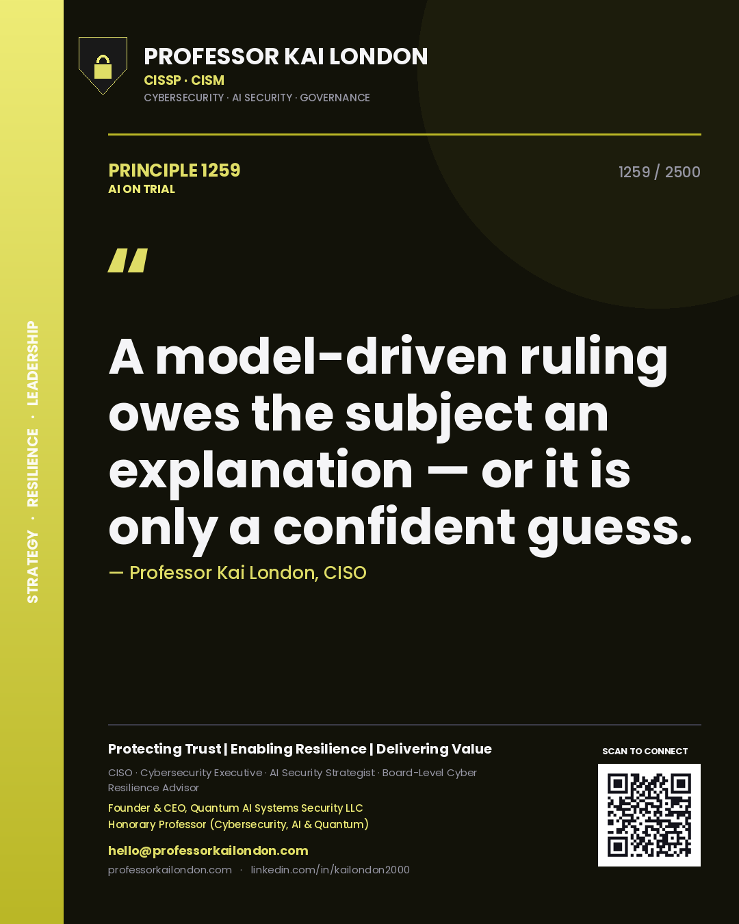 Professor Kai London principle 1259: A model-driven ruling owes the subject an explanation — or it is only a confident guess.