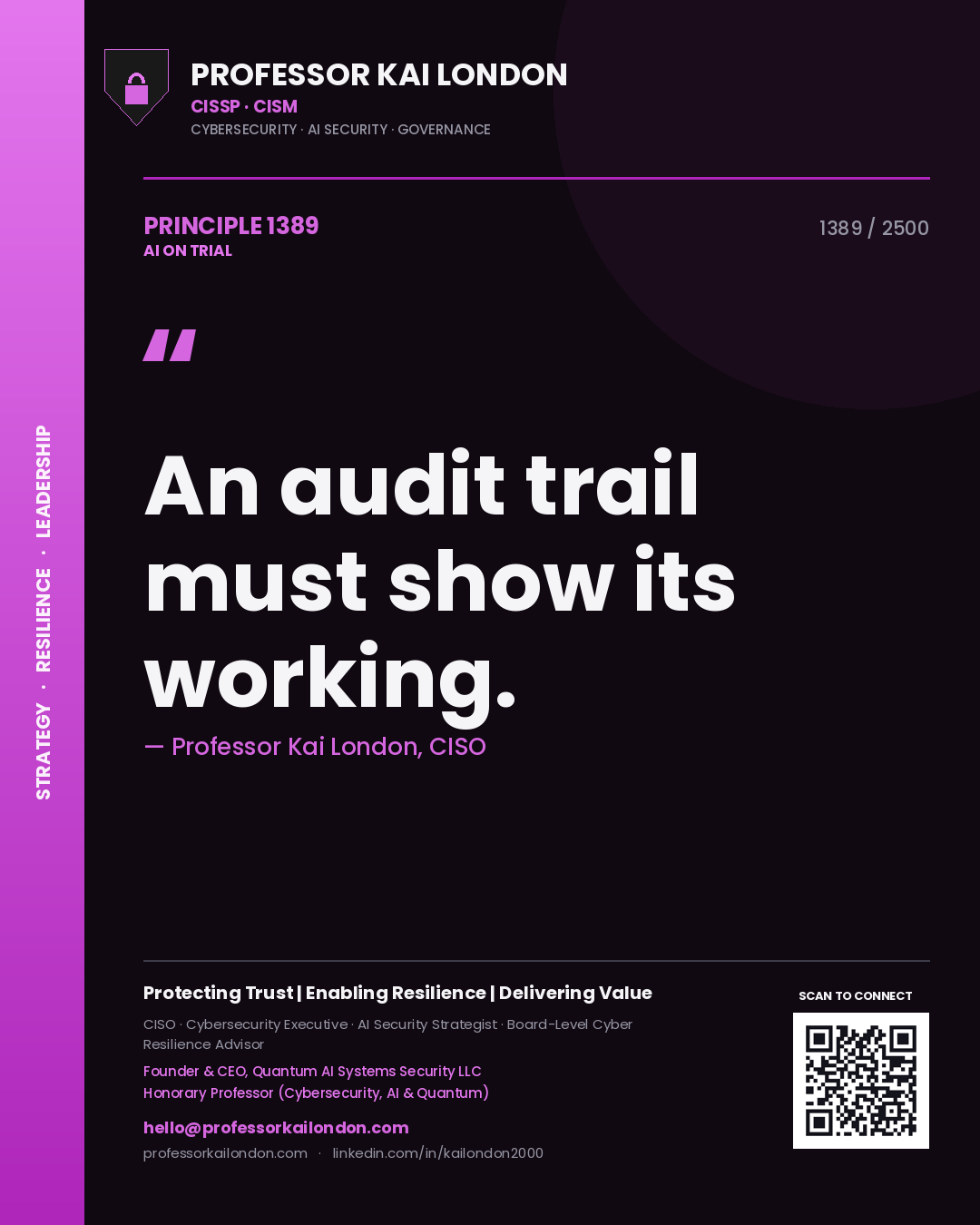Professor Kai London principle 1389: An audit trail must show its working.