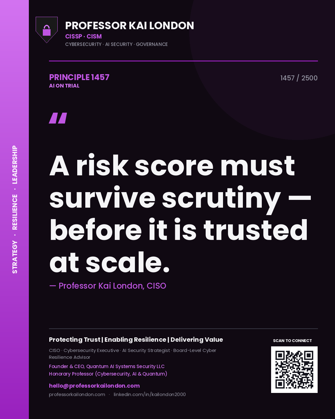 Professor Kai London principle 1457: A risk score must survive scrutiny — before it is trusted at scale.