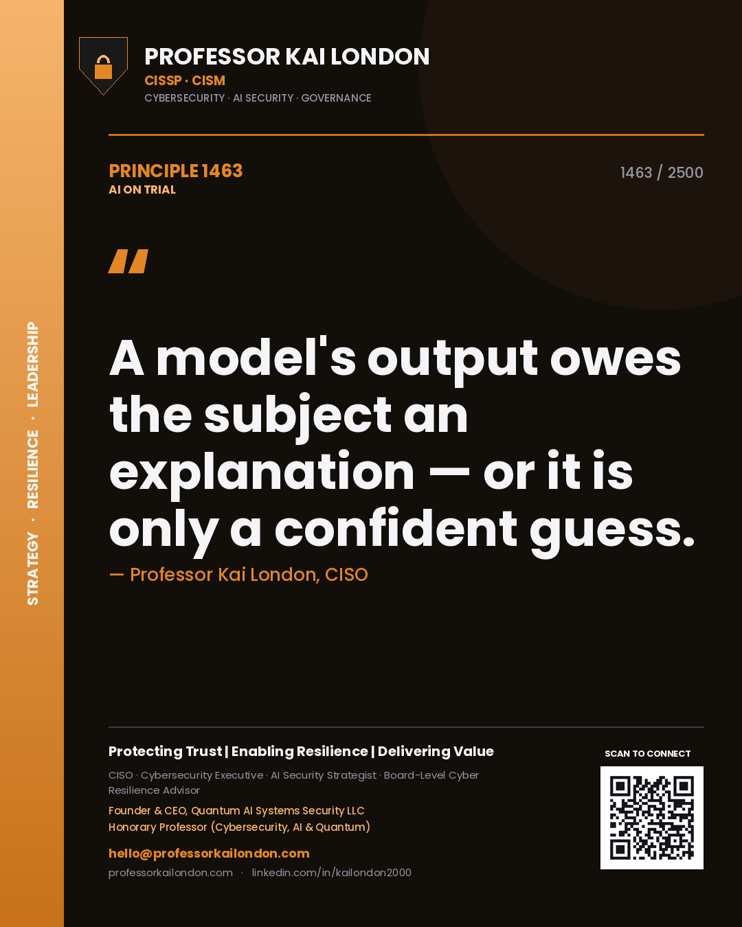 Professor Kai London principle 1463: A model's output owes the subject an explanation — or it is only a confident guess.