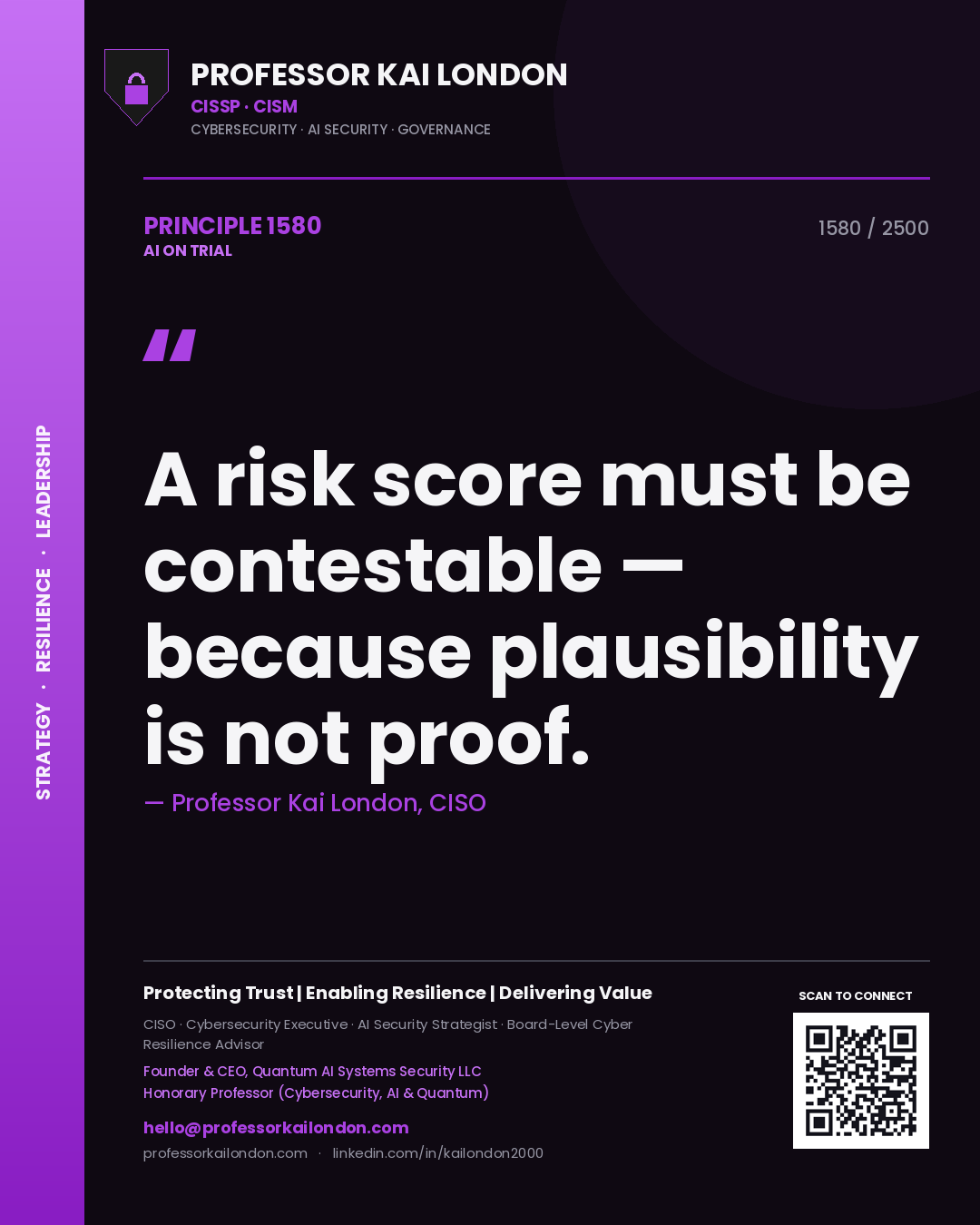 Professor Kai London principle 1580: A risk score must be contestable — because plausibility is not proof.