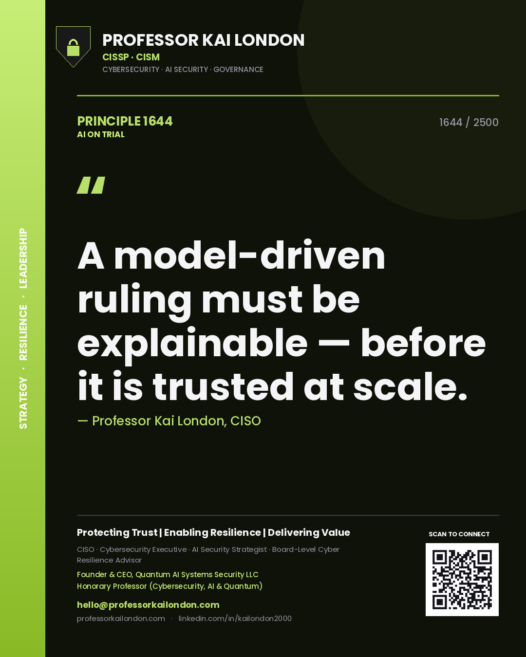Professor Kai London principle 1644: A model-driven ruling must be explainable — before it is trusted at scale.