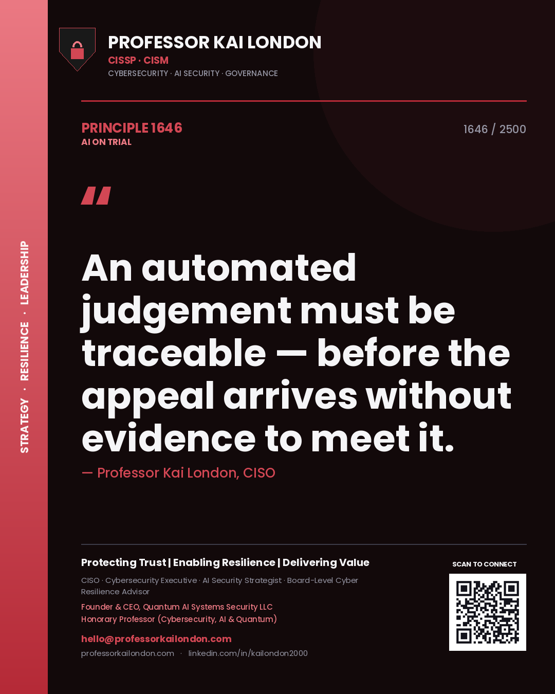 Professor Kai London principle 1646: An automated judgement must be traceable — before the appeal arrives without evidence to meet it.