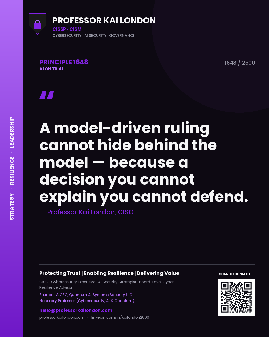 Professor Kai London principle 1648: A model-driven ruling cannot hide behind the model — because a decision you cannot explain you cannot defend.