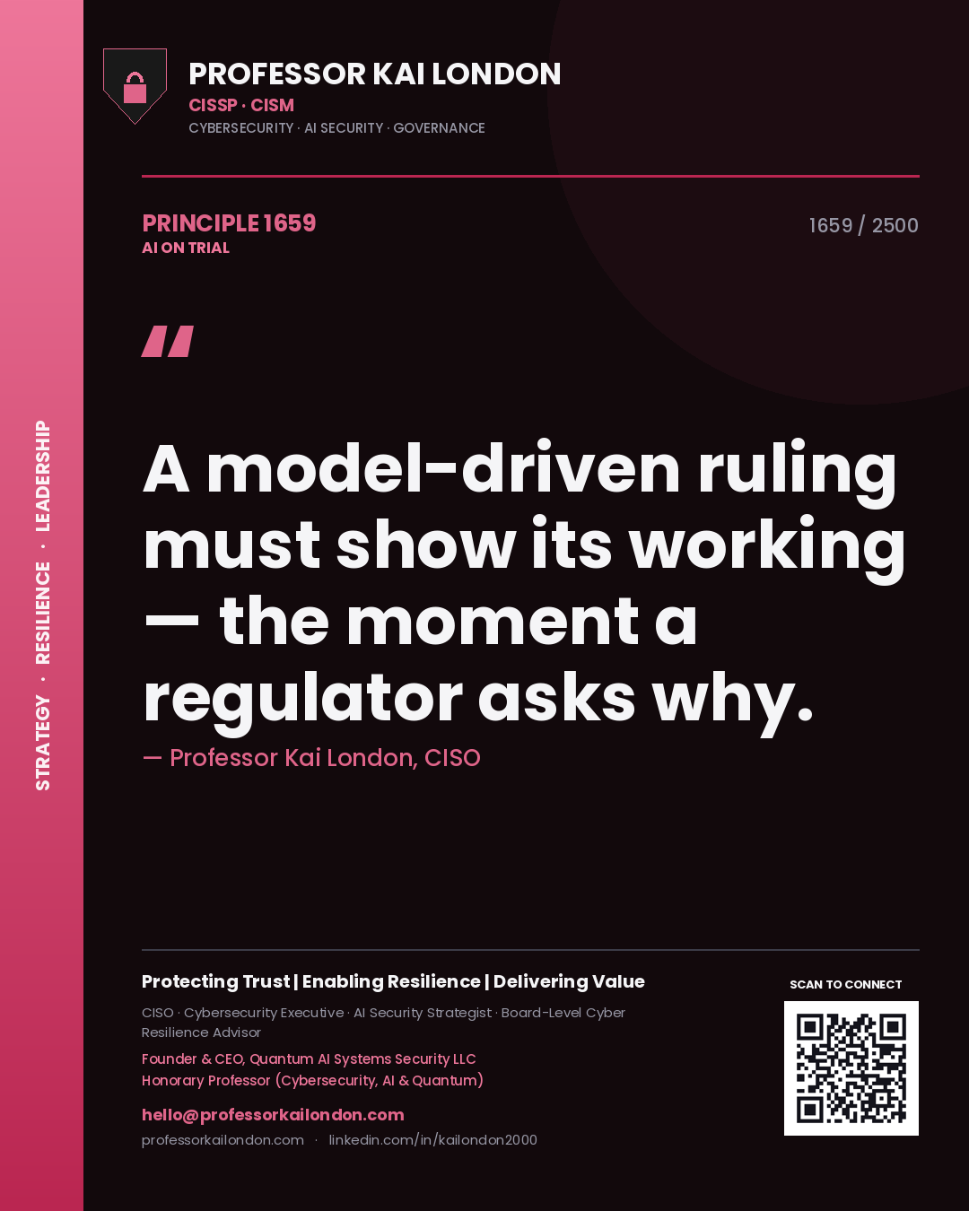 Professor Kai London principle 1659: A model-driven ruling must show its working — the moment a regulator asks why.