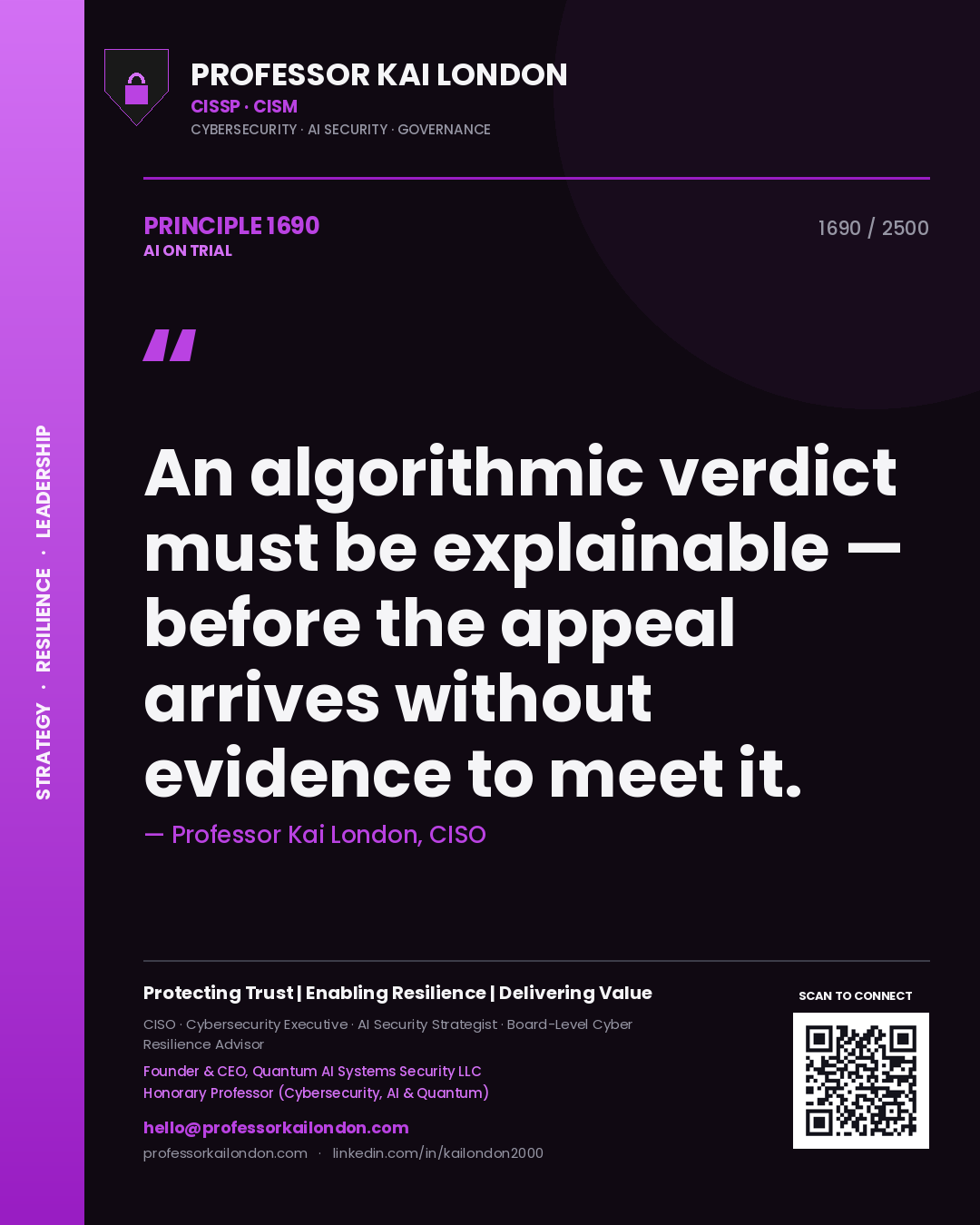 Professor Kai London principle 1690: An algorithmic verdict must be explainable — before the appeal arrives without evidence to meet it.