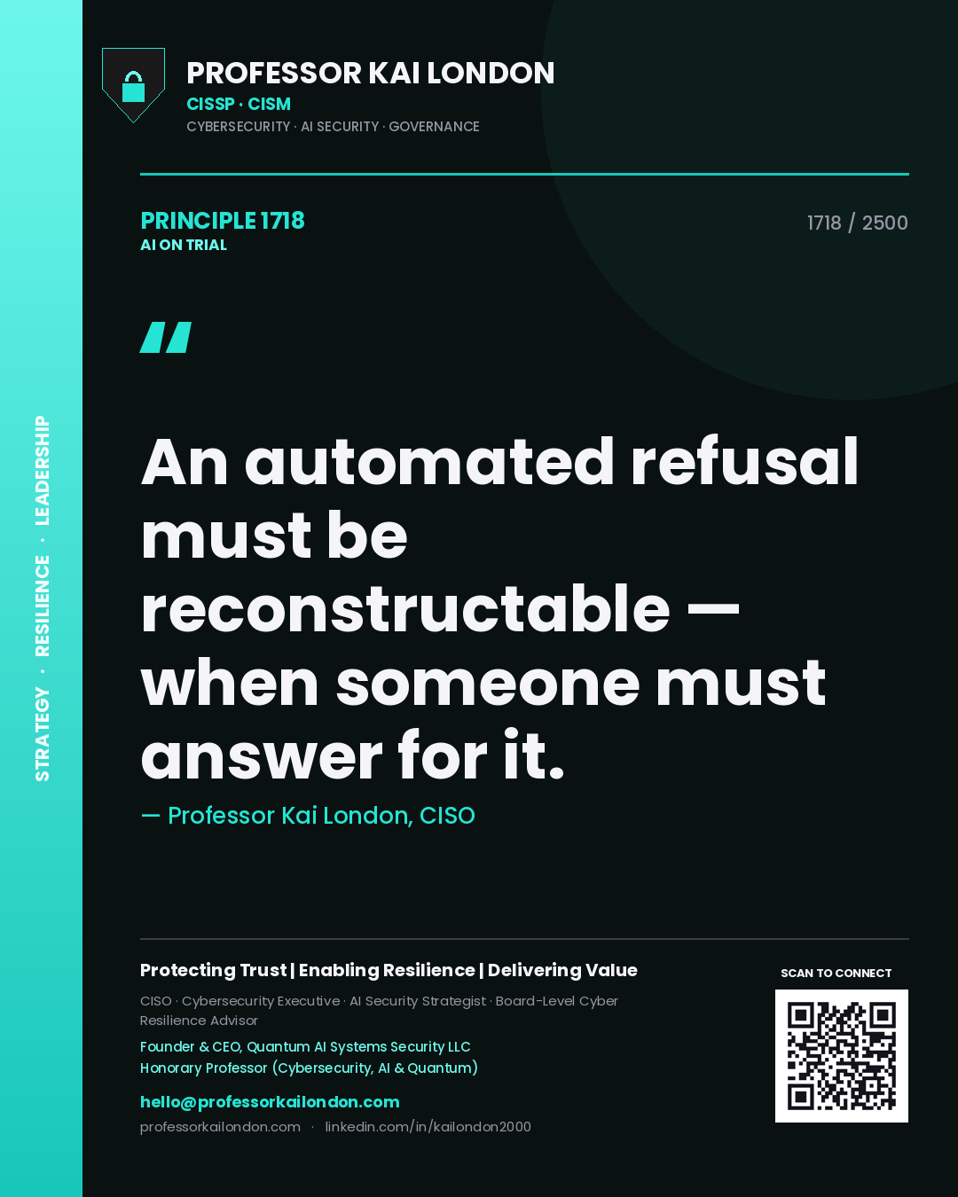 Professor Kai London principle 1718: An automated refusal must be reconstructable — when someone must answer for it.