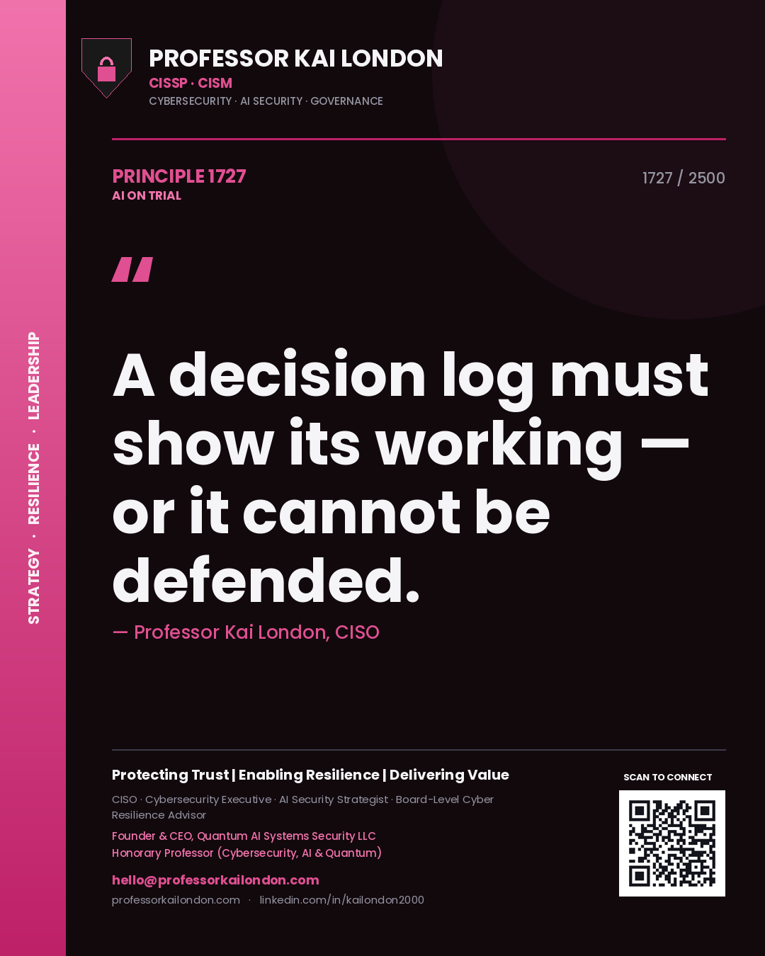 Professor Kai London principle 1727: A decision log must show its working — or it cannot be defended.