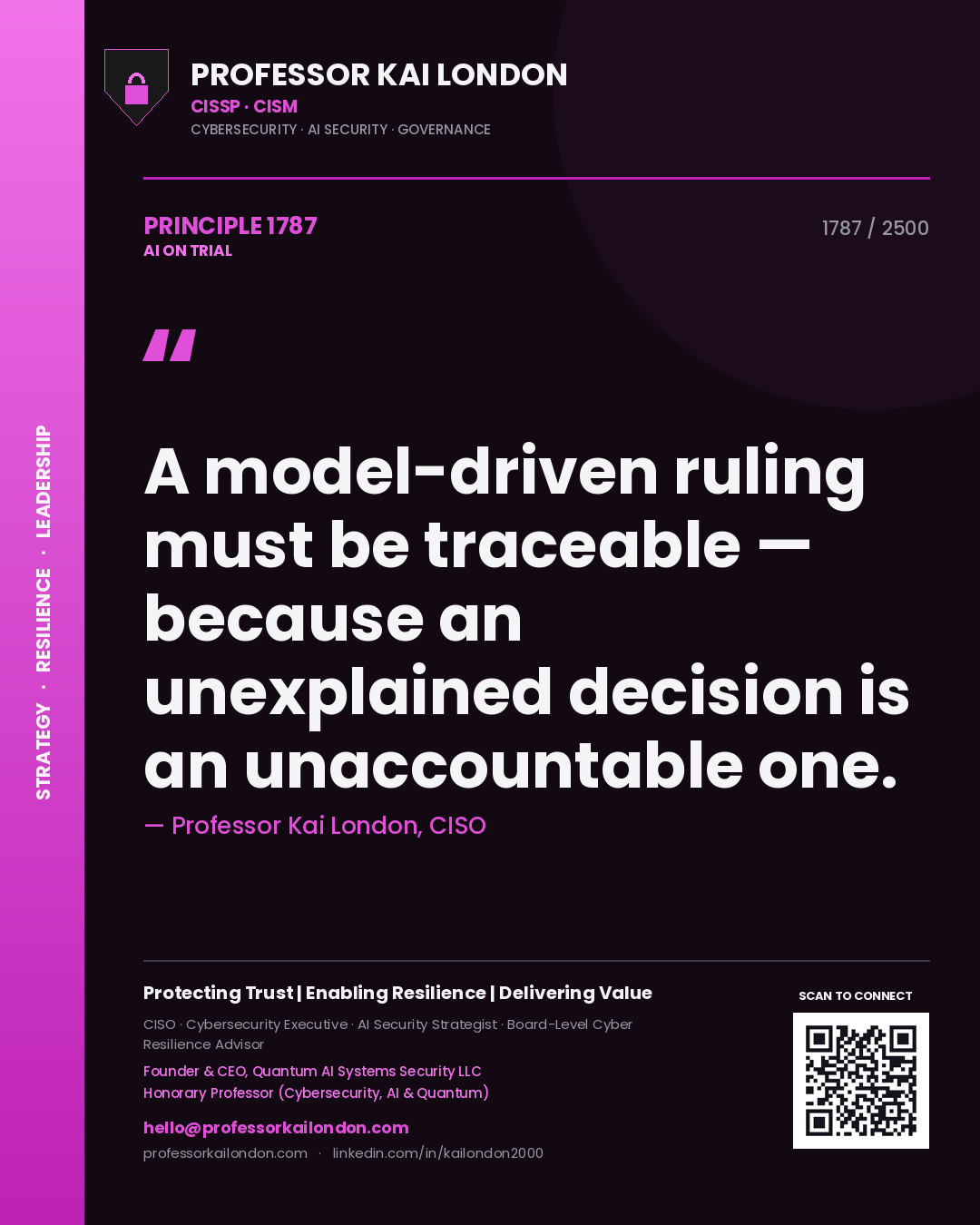Professor Kai London principle 1787: A model-driven ruling must be traceable — because an unexplained decision is an unaccountable one.