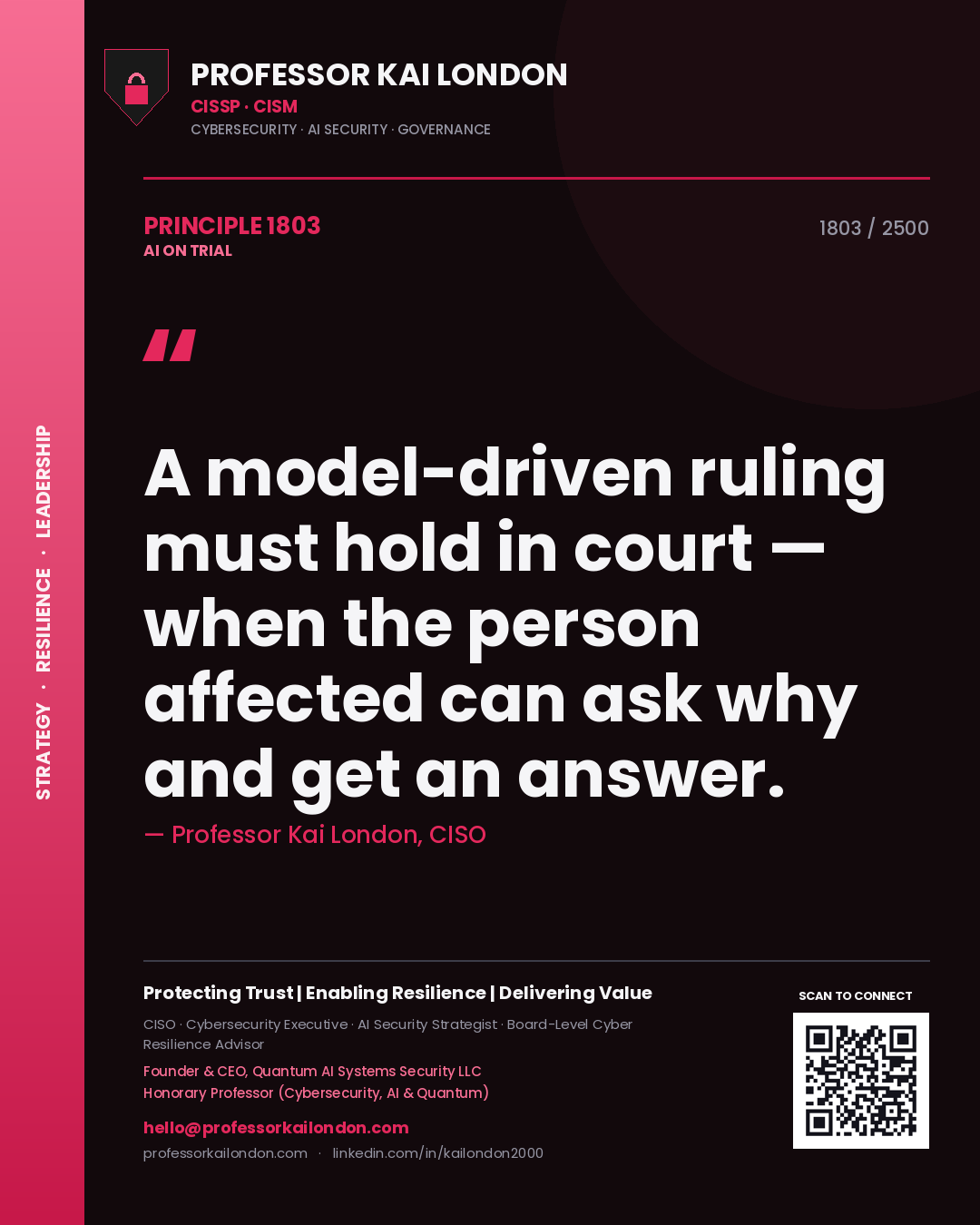 Professor Kai London principle 1803: A model-driven ruling must hold in court — when the person affected can ask why and get an answer.