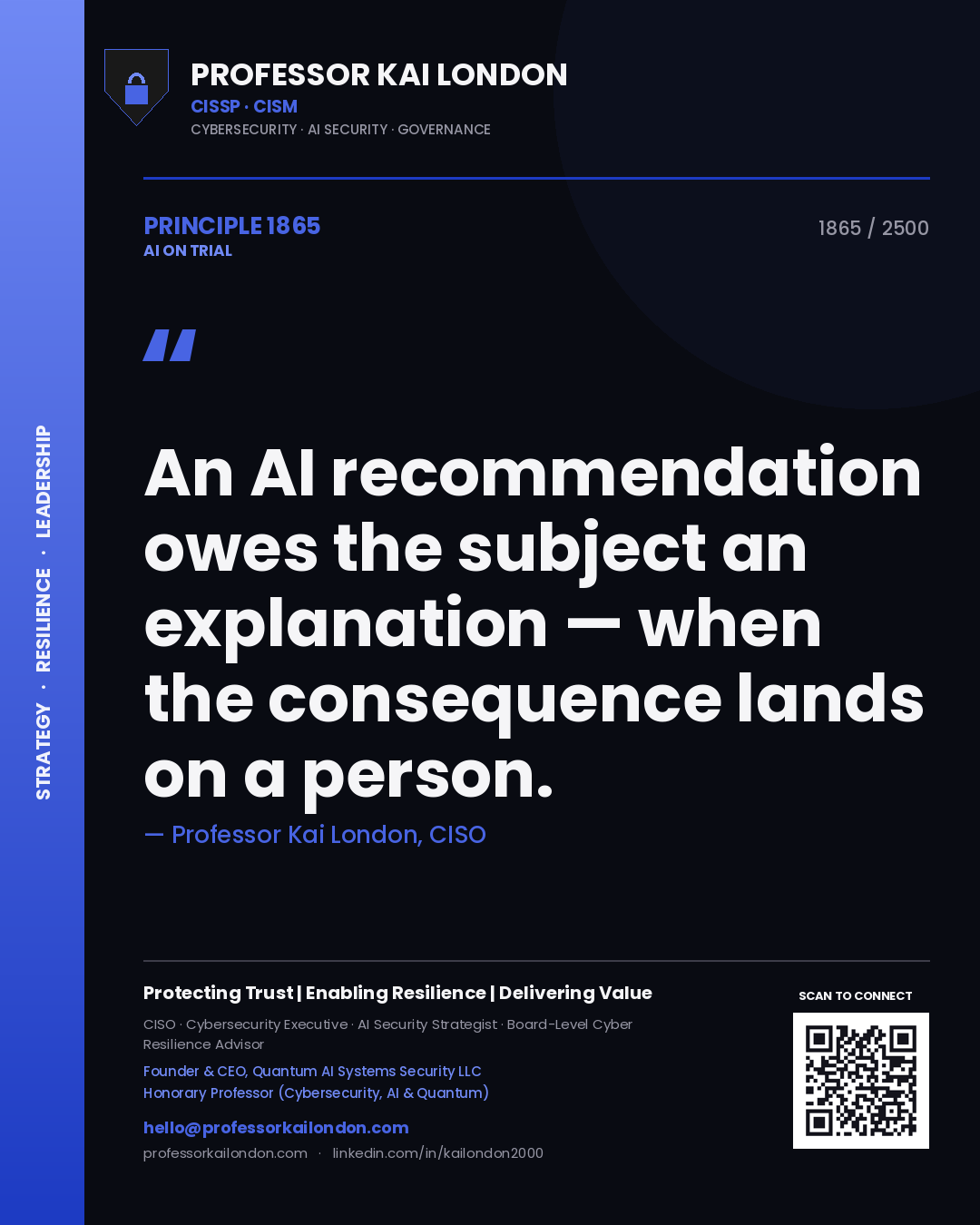Professor Kai London principle 1865: An AI recommendation owes the subject an explanation — when the consequence lands on a person.