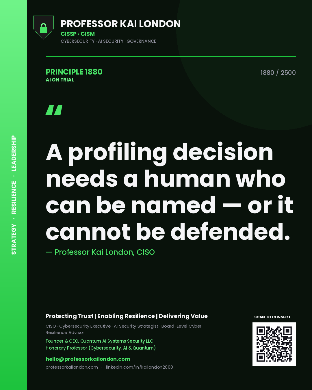Professor Kai London principle 1880: A profiling decision needs a human who can be named — or it cannot be defended.