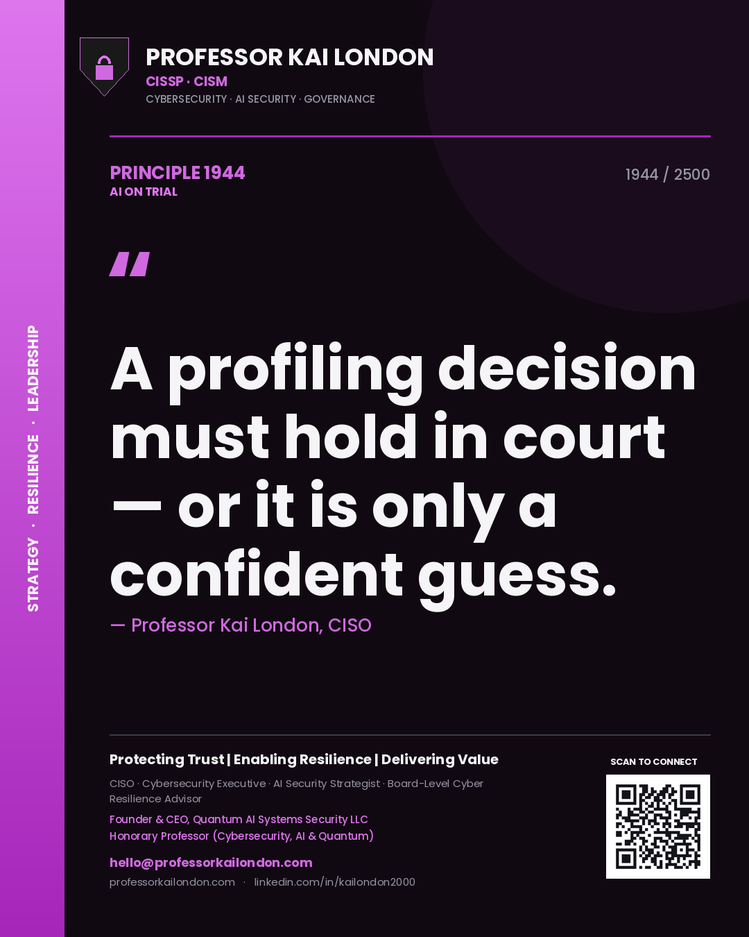 Professor Kai London principle 1944: A profiling decision must hold in court — or it is only a confident guess.