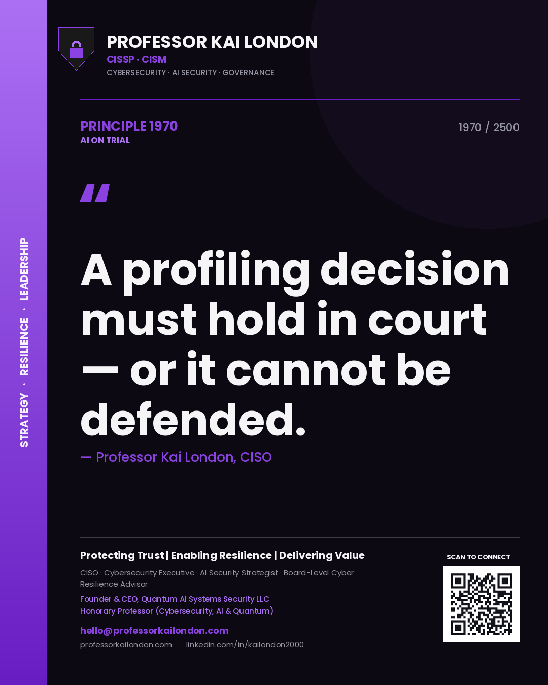 Professor Kai London principle 1970: A profiling decision must hold in court — or it cannot be defended.