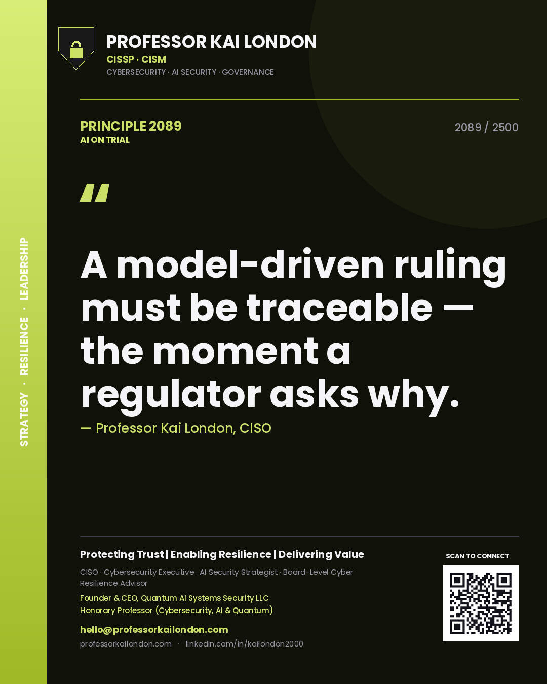 Professor Kai London principle 2089: A model-driven ruling must be traceable — the moment a regulator asks why.