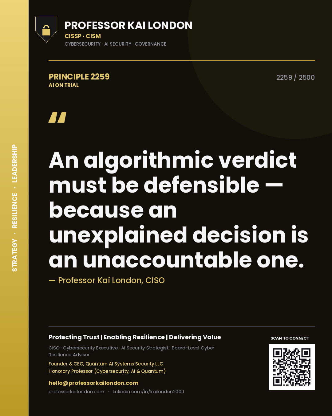 Professor Kai London principle 2259: An algorithmic verdict must be defensible — because an unexplained decision is an unaccountable one.