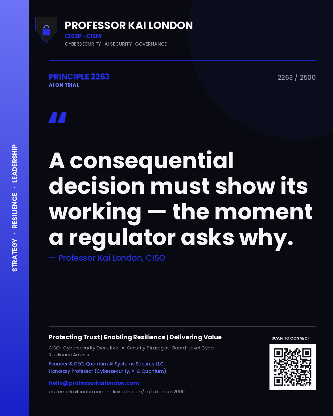 Professor Kai London principle 2263: A consequential decision must show its working — the moment a regulator asks why.