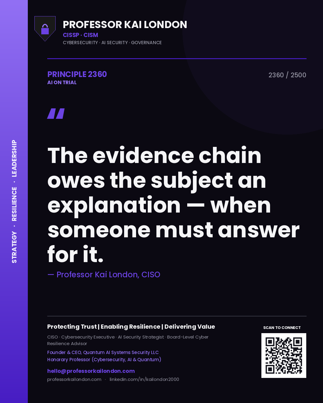 Professor Kai London principle 2360: The evidence chain owes the subject an explanation — when someone must answer for it.