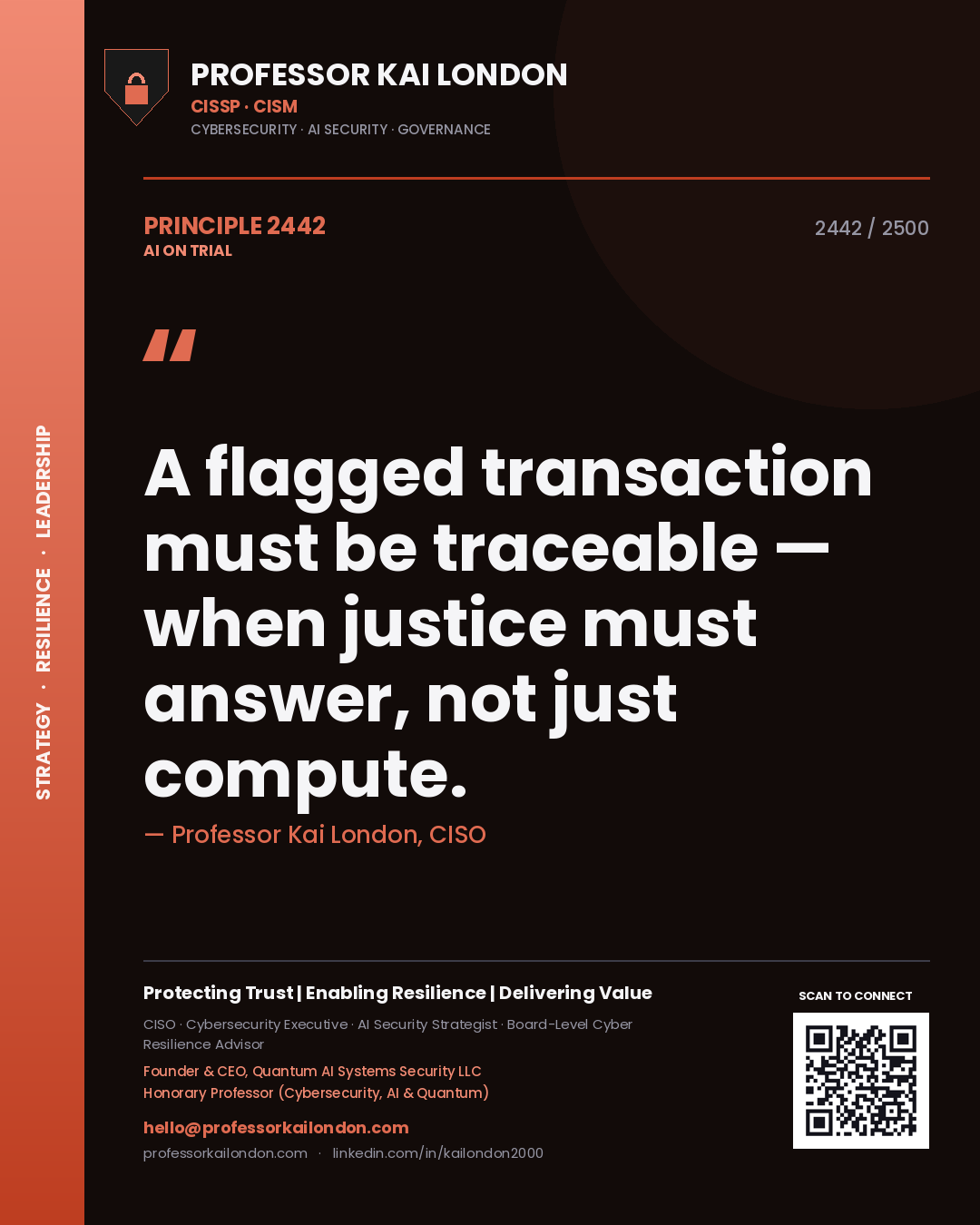 Professor Kai London principle 2442: A flagged transaction must be traceable — when justice must answer, not just compute.