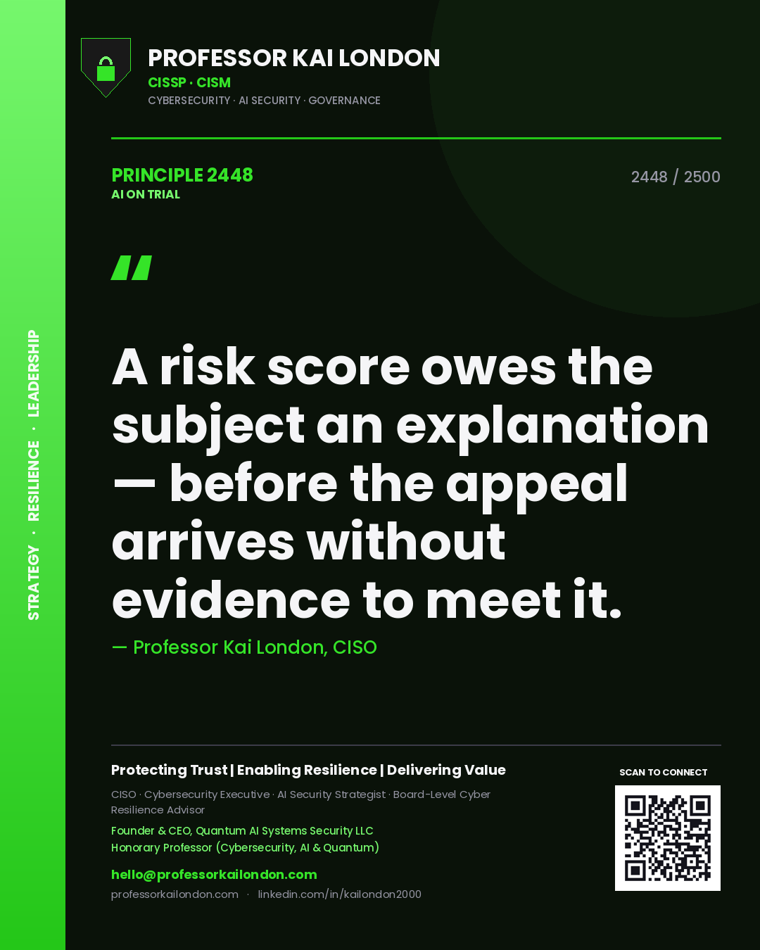 Professor Kai London principle 2448: A risk score owes the subject an explanation — before the appeal arrives without evidence to meet it.