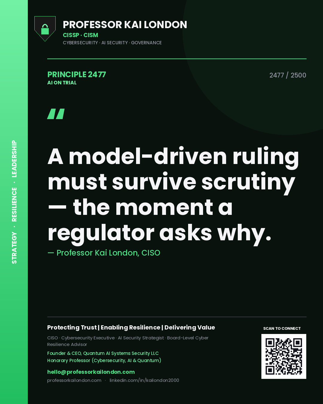 Professor Kai London principle 2477: A model-driven ruling must survive scrutiny — the moment a regulator asks why.
