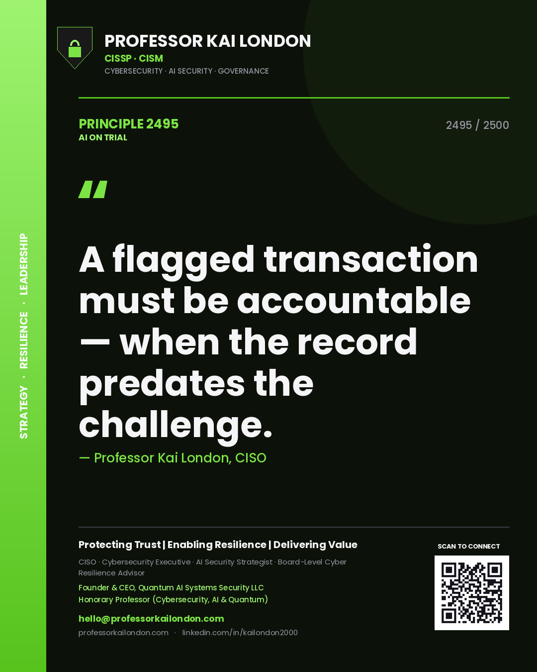 Professor Kai London principle 2495: A flagged transaction must be accountable — when the record predates the challenge.