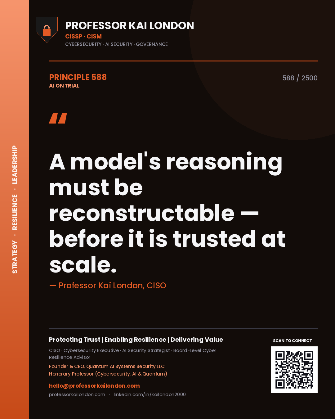 Professor Kai London principle 588: A model's reasoning must be reconstructable — before it is trusted at scale.