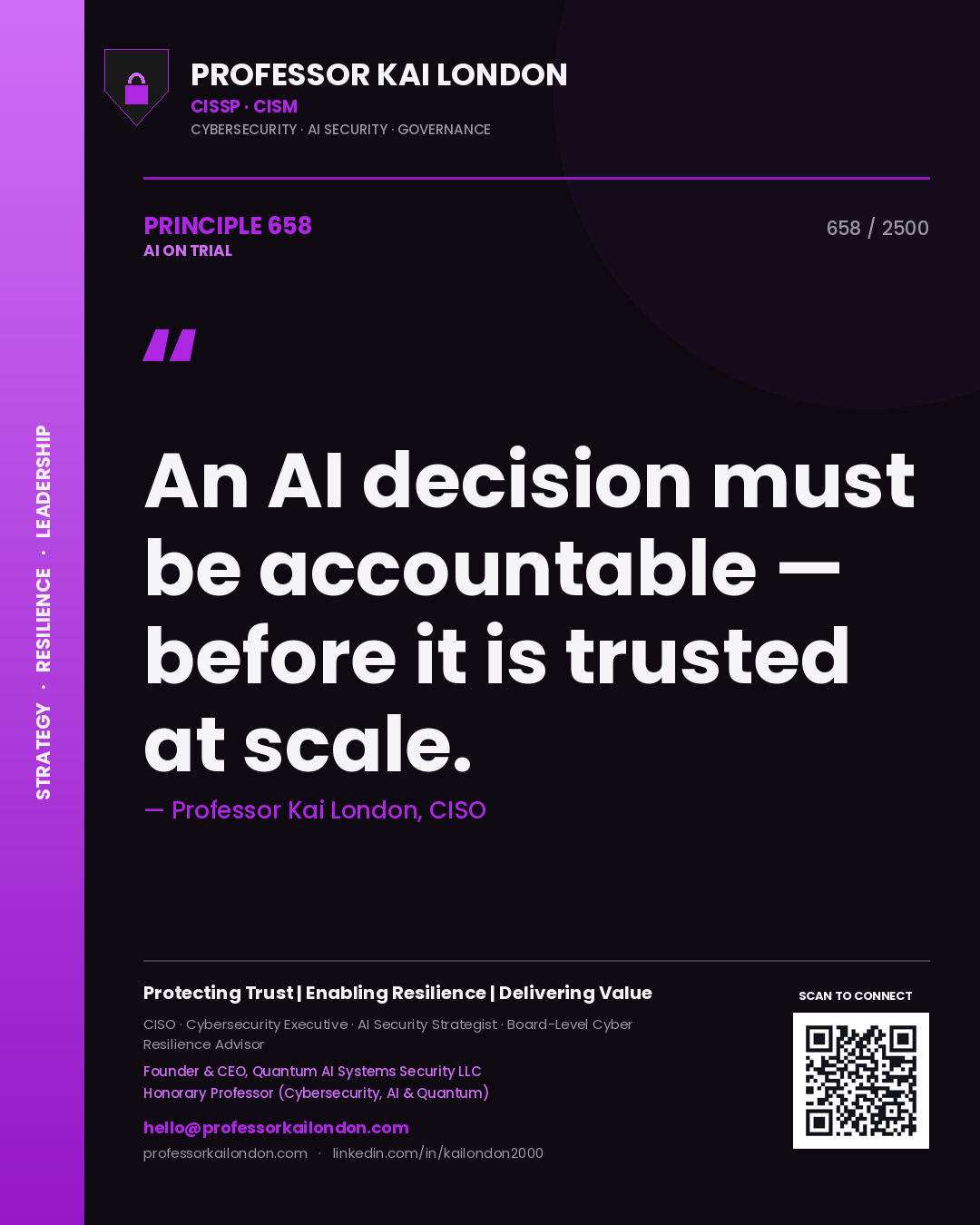 Professor Kai London principle 658: An AI decision must be accountable — before it is trusted at scale.