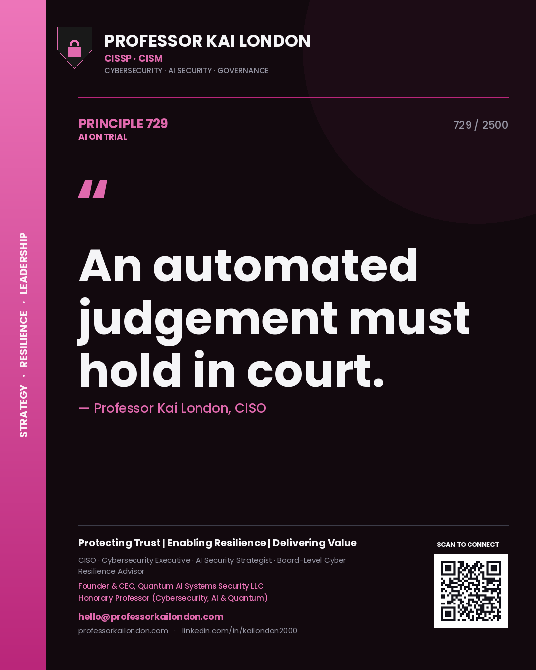 Professor Kai London principle 729: An automated judgement must hold in court.