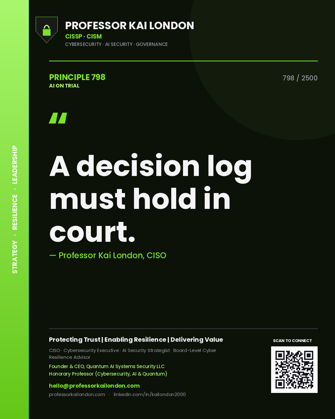 Professor Kai London principle 798: A decision log must hold in court.