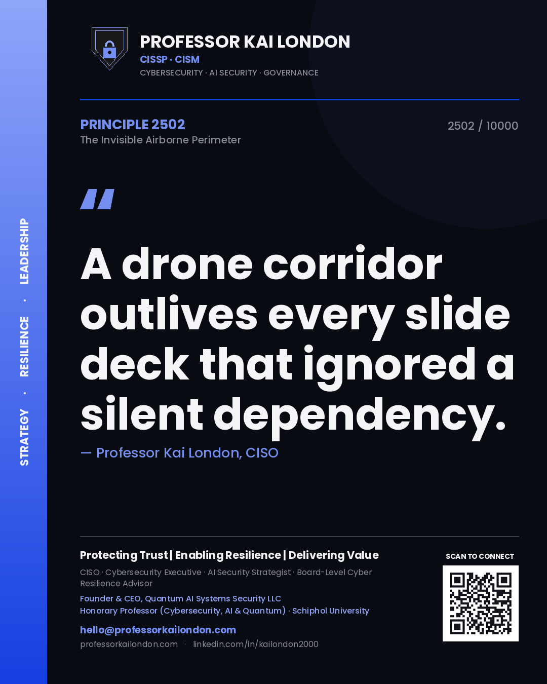 Professor Kai London principle 2502: A drone corridor outlives every slide deck that ignored a silent dependency.