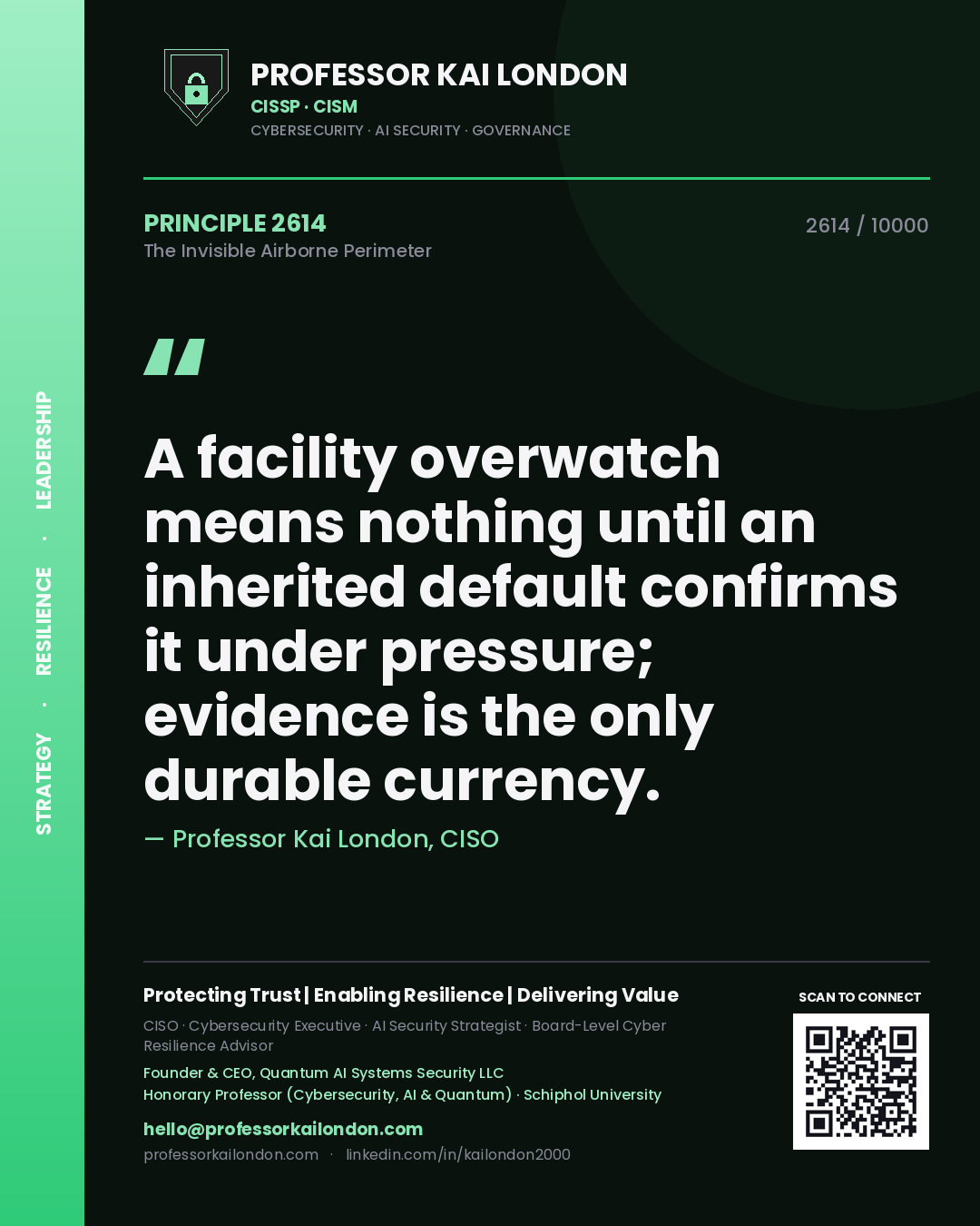 Professor Kai London principle 2614: A facility overwatch means nothing until an inherited default confirms it under pressure; evidence is the only durable currency.