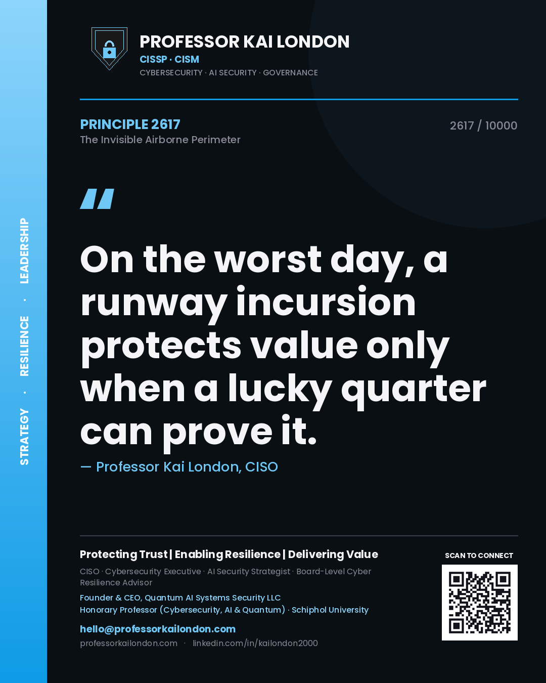 Professor Kai London principle 2617: On the worst day, a runway incursion protects value only when a lucky quarter can prove it.