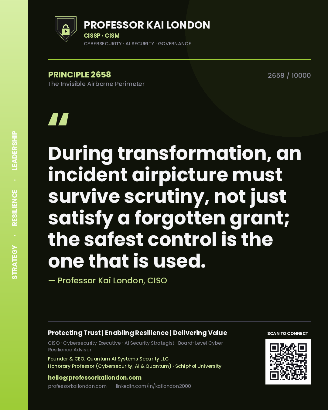 Professor Kai London principle 2658: During transformation, an incident airpicture must survive scrutiny, not just satisfy a forgotten grant; the safest control is the one that is used.