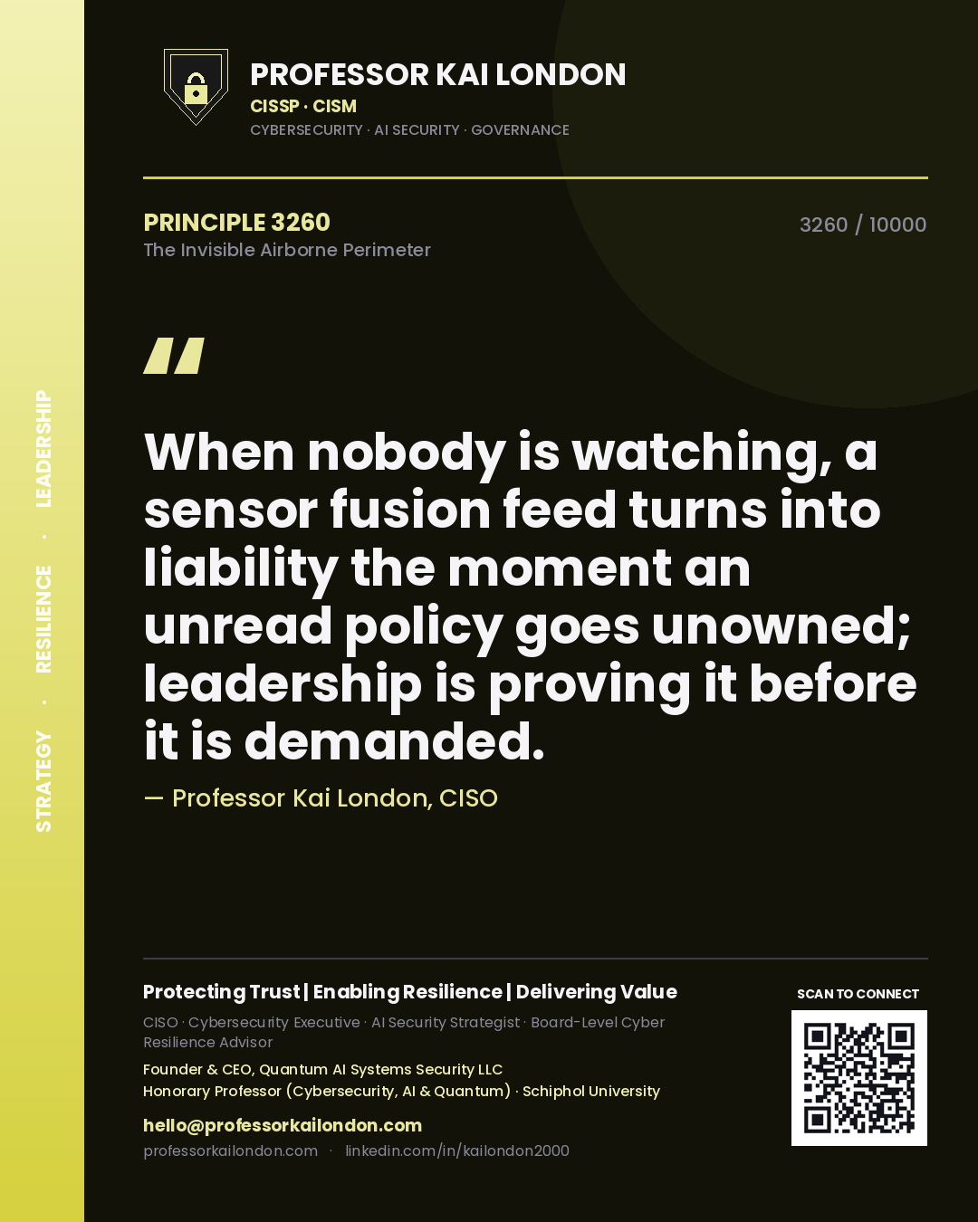 Professor Kai London principle 3260: When nobody is watching, a sensor fusion feed turns into liability the moment an unread policy goes unowned; leadership is proving it before it is demanded.