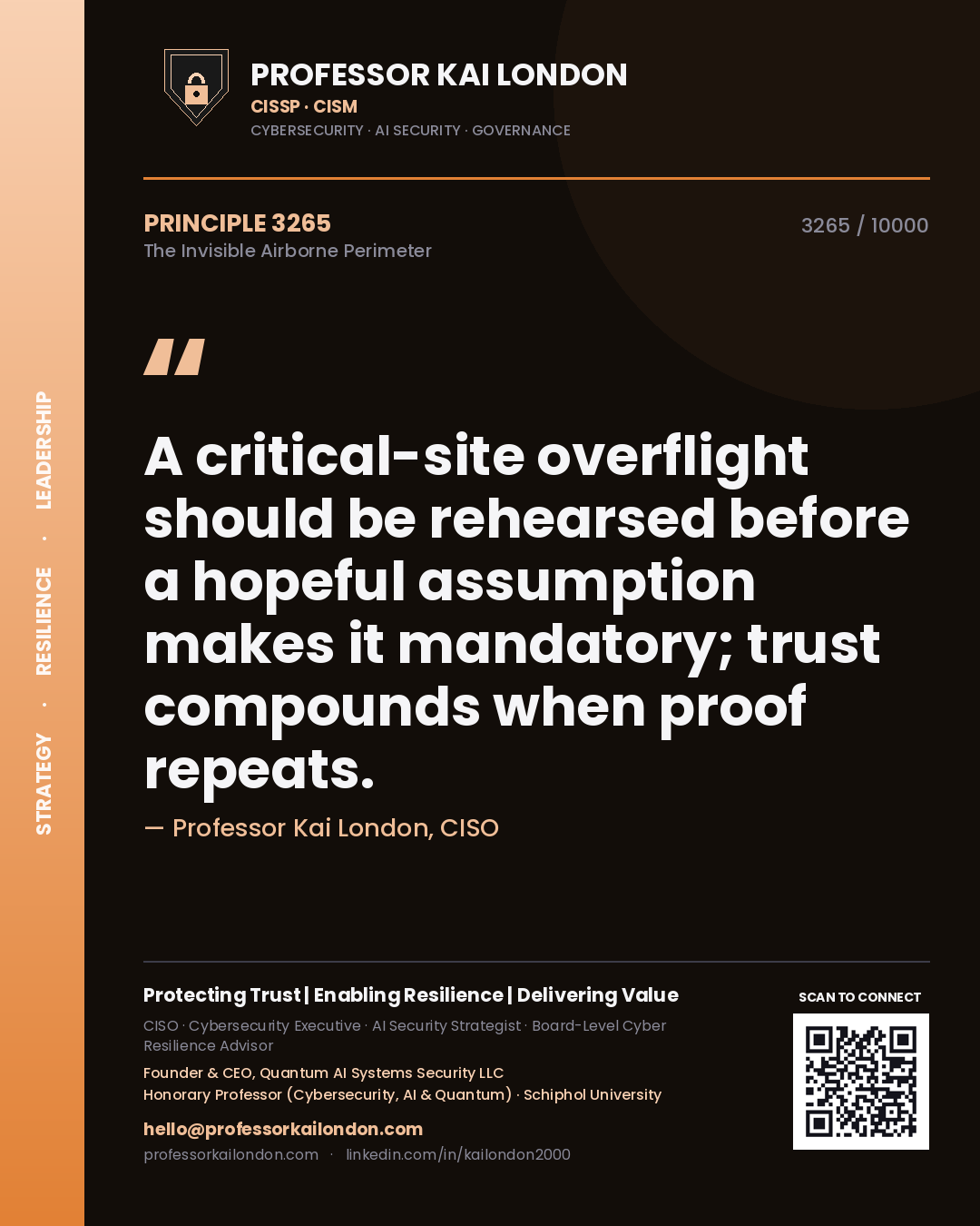 Professor Kai London principle 3265: A critical-site overflight should be rehearsed before a hopeful assumption makes it mandatory; trust compounds when proof repeats.