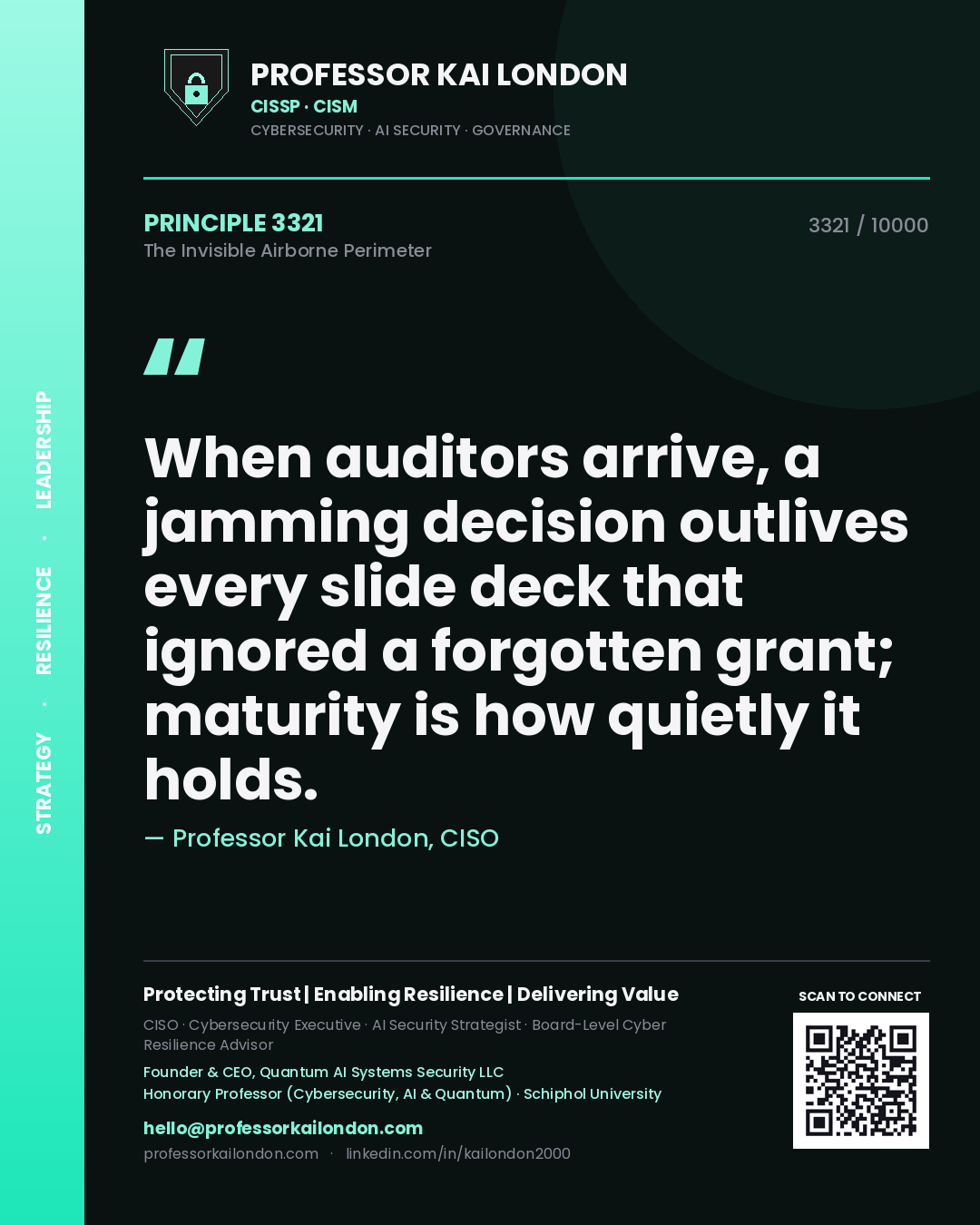 Professor Kai London principle 3321: When auditors arrive, a jamming decision outlives every slide deck that ignored a forgotten grant; maturity is how quietly it holds.