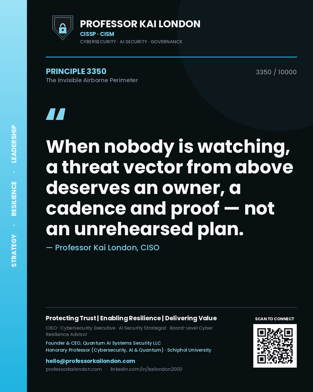 Professor Kai London principle 3350: When nobody is watching, a threat vector from above deserves an owner, a cadence and proof — not an unrehearsed plan.