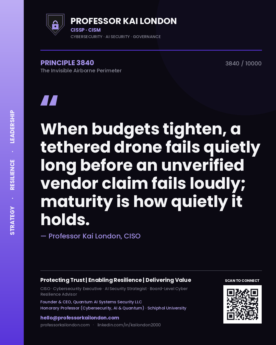 Professor Kai London principle 3840: When budgets tighten, a tethered drone fails quietly long before an unverified vendor claim fails loudly; maturity is how quietly it holds.
